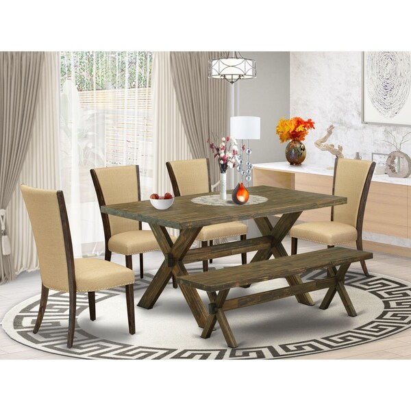 East West Furniture 6 Piece X-Style Dining Table Set - Distressed Jacobean - X776VE703-6