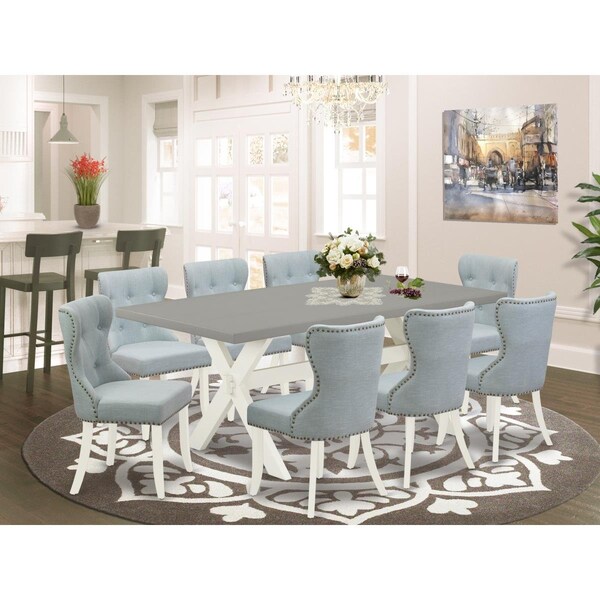 East West Furniture 9 Piece X-Style Dining Table Set - Linen White - X097SI215-9
