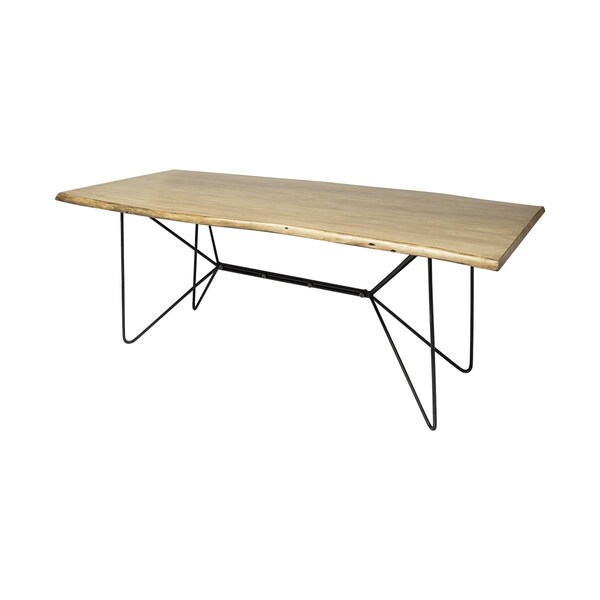 Homeroots 84 x 40 in. Rectangular Blonde Live Edge Sold Wood Top with Black Metal Base Dining Table - 380476