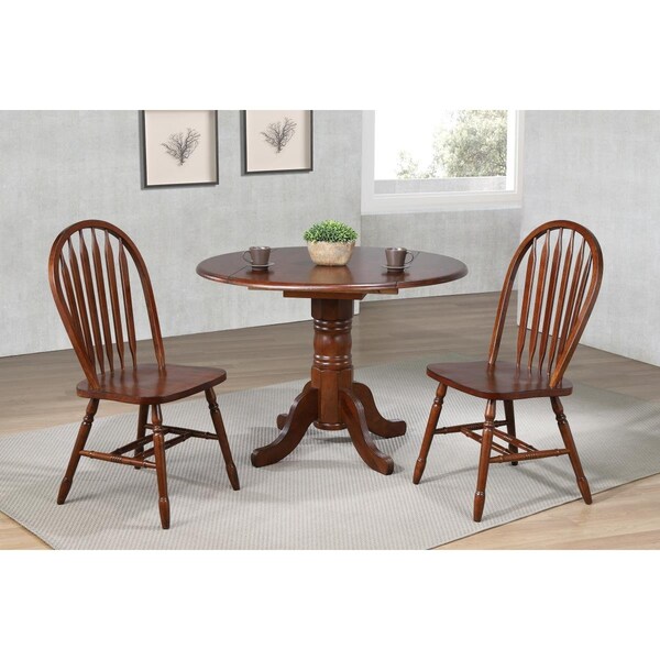 Sunset Trading 42 in. Round Drop Leaf Dining Set with Arrowback Chairs 3 Piece - DLU-ADW4242-820-CT3PC
