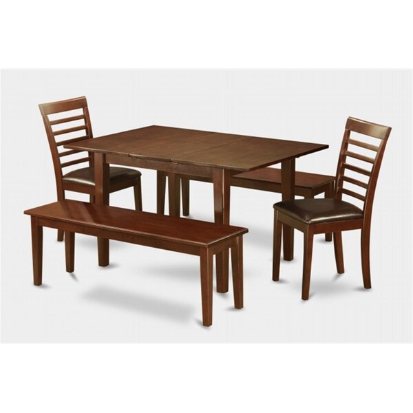 East West Furniture 5Pc Dining Table 32x60in With 2 Ladder Back Faux Leather Seat Chairs and 2 52-in Long Benches - PSML5D-MAH-LC