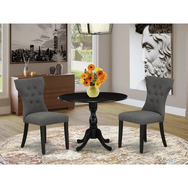 East West Furniture 3 Piece Dublin Dining Set - Wire Brushed Black - DMGA3-ABK-50