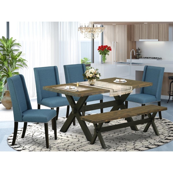 East West Furniture 6 Piece X-Style Awesome Kitchen Table Set - Wire Brushed Black - X676FL121-6