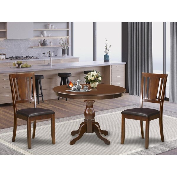 East West Furniture 3 Piece Hartland Kitchen Table Set - Mahogany - HBDU3-MAH-C