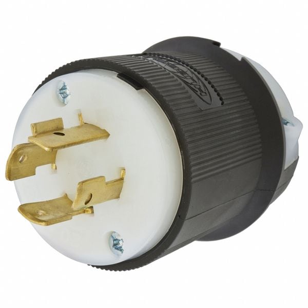 Hubbell HBL2431ST - Twist-Lock® EdgeConnect™ Plug with Spring Termination, 20A, 3P 480V, L16-20P, Black and White Nylon - HBL2431ST
