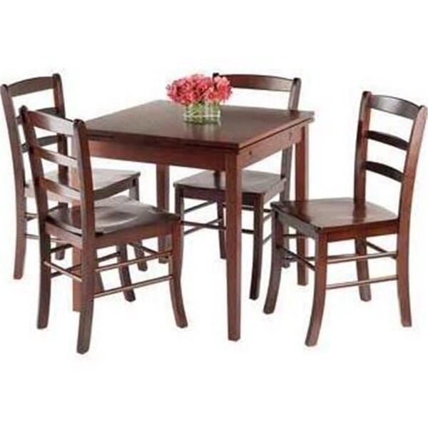 Winsome Trading 5 Piece Pulman Extension Table with Ladder Back Chairs Set, Walnut - 94535
