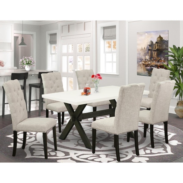 East West Furniture 7 Piece X-Style Kitchen Dining Table Set - Dark Khaki - X626EL635-7