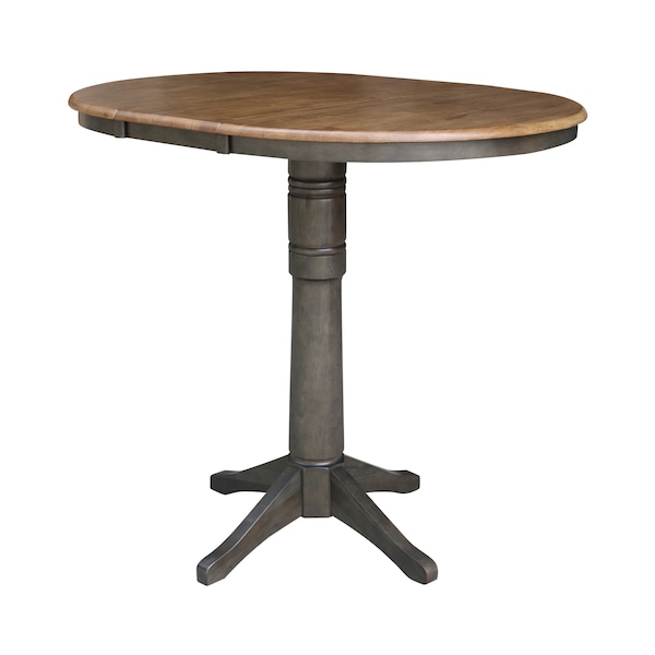International Concepts Round 36 in Rd top ped table, 12 in leaf, 42.1 inh, bar Height, Hickory/Washed Coal, 36 in W, 48 in L - K45-36RXT-27B-6B-2
