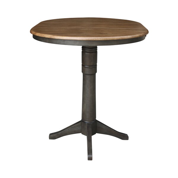 International Concepts Round 36 in Rd top ped table, 12 in leaf, 42.1 inh, bar Height, Hickory/Washed Coal, 36 in W, 48 in L - K45-36RXT-27B-6B-2