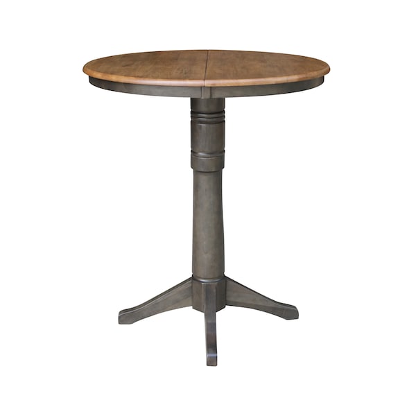 International Concepts Round 36 in Rd top ped table, 12 in leaf, 42.1 inh, bar Height, Hickory/Washed Coal, 36 in W, 48 in L - K45-36RXT-27B-6B-2