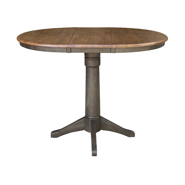 International Concepts Round 36 in Rd top ped table, 12 in leaf, 42.1 inh, bar Height, Hickory/Washed Coal, 36 in W, 48 in L - K45-36RXT-27B-6B-2