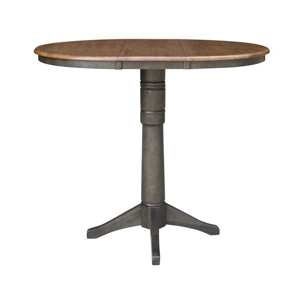 International Concepts Round 36 in Rd top ped table, 12 in leaf, 42.1 inh, bar Height, Hickory/Washed Coal, 36 in W, 48 in L - K45-36RXT-27B-6B-2