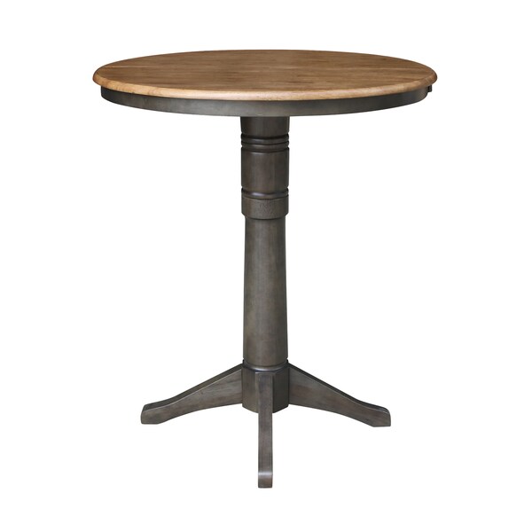 International Concepts Round 36 in Rd top ped table, 12 in leaf, 42.1 inh, bar Height, Hickory/Washed Coal, 36 in W, 48 in L - K45-36RXT-27B-6B-2