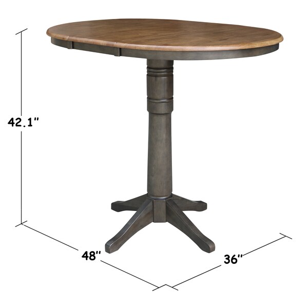 International Concepts Round 36 in Rd top ped table, 12 in leaf, 42.1 inh, bar Height, Hickory/Washed Coal, 36 in W, 48 in L - K45-36RXT-27B-6B-2