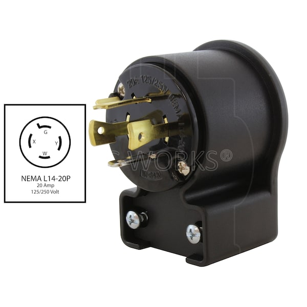 Ac Works NEMA L14-20P 20A 125/250V 4-Prong 4-Angles Locking Male Plug With UL, C-UL Approval - ASEL1420P