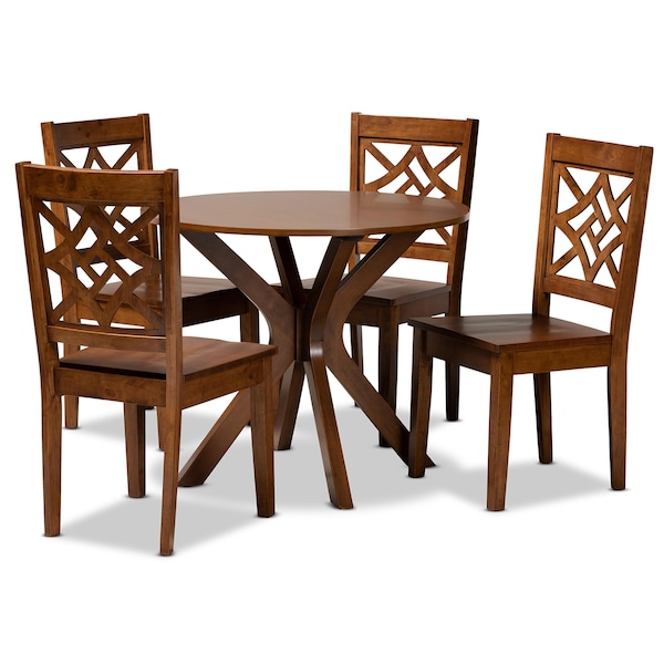 Baxton Studio Miela Modern and Contemporary Walnut Brown Finished Wood 5-Piece Dining Set - 179-11388-10891-ZORO