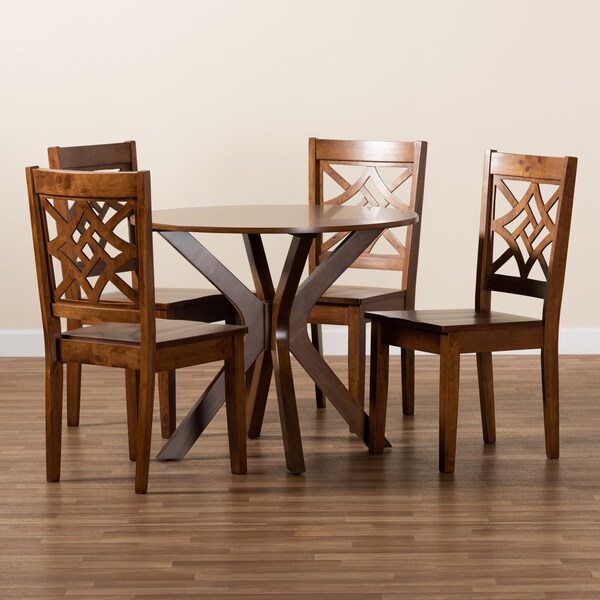Baxton Studio Miela Modern and Contemporary Walnut Brown Finished Wood 5-Piece Dining Set - 179-11388-10891-ZORO