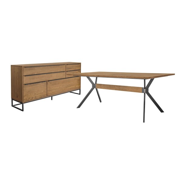 Armen Living Nevada Rustic 2 piece set with Dining Table and Sideboard in Balsamico - SETNVDIBAL2A