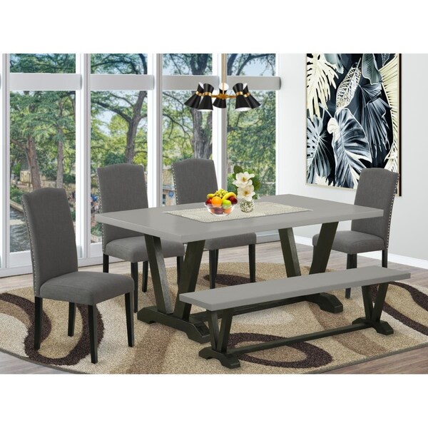 East West Furniture 6 Piece V-Style Dining Room Set - Dark Gotham Gray - V697EN120-6