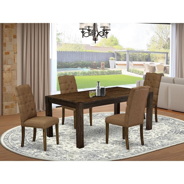 East West Furniture 5 Piece Lismore Dining Room Table Set - Distressed Jacobean - LMEL5-77-18