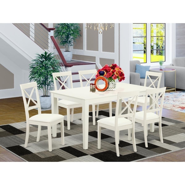 East West Furniture 7 Piece Capri Dining Room Set - Linen White - CABO7-LWH-LC