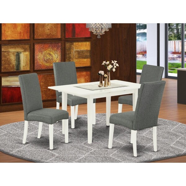 East West Furniture 5 Piece Norfolk Wooden Dining Table Set - Linen White - NODR5-LWH-07