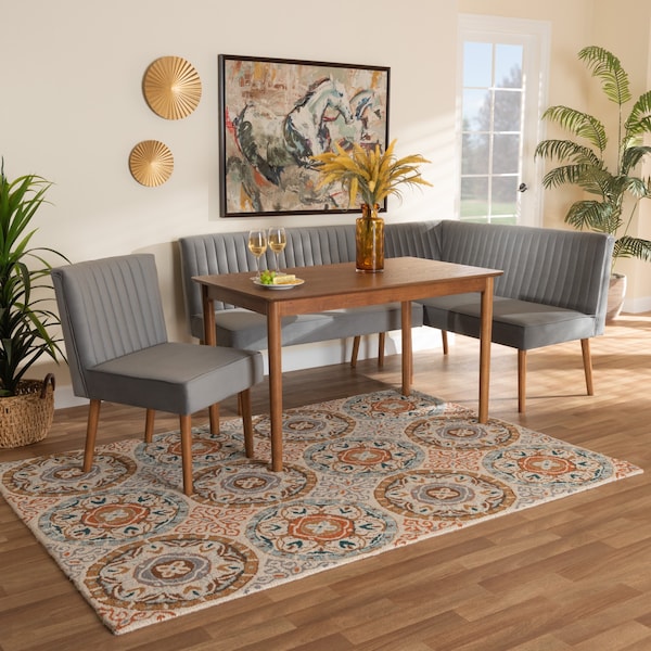 Baxton Studio Dining Nook, 47.25 W, 27.75 H, Wood, Grey/Walnut Brown - 214-11960-11959-9305-ZORO