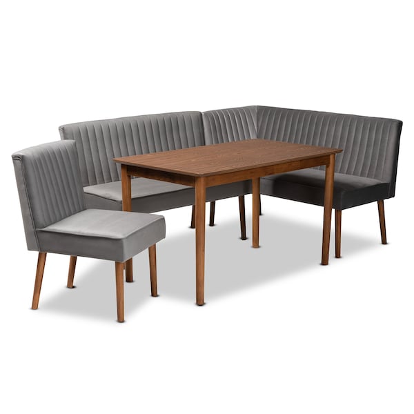 Baxton Studio Dining Nook, 47.25 W, 27.75 H, Wood, Grey/Walnut Brown - 214-11960-11959-9305-ZORO