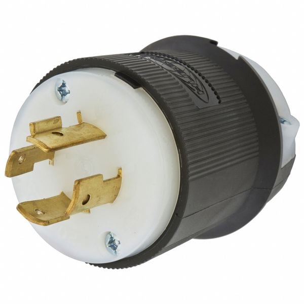 Hubbell HBL2421ST - Twist-Lock® EdgeConnect™ Plug with Spring Termination, 20A, 3P 250V, L15-20P, Black and White Nylon - HBL2421ST