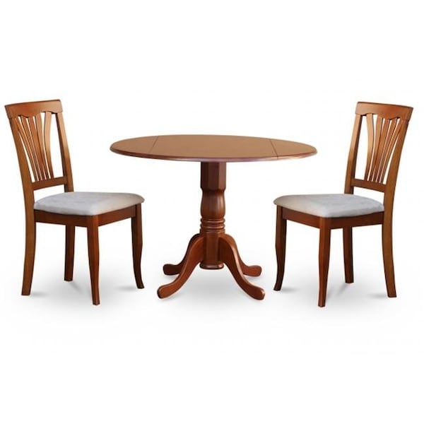 East West Furniture East West Furniture DLAV3-SBR-C 3PC Kitchen Round Table with 2 Drop Leaves and 2 Avon chairs with cushion Seat - DLAV3-SBR-C