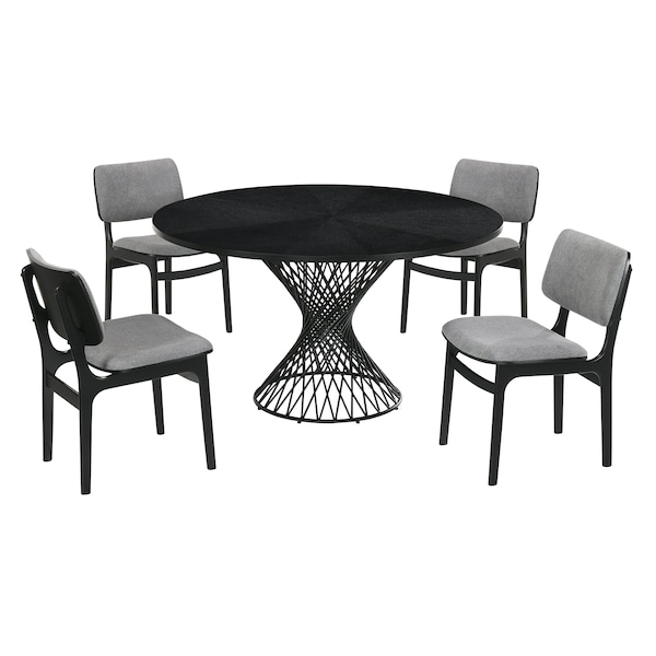Armen Living Cirque and Lima 5 Piece Black Round Dining Set - SETCQDIBLK5D