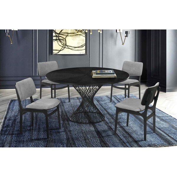 Armen Living Cirque and Lima 5 Piece Black Round Dining Set - SETCQDIBLK5D