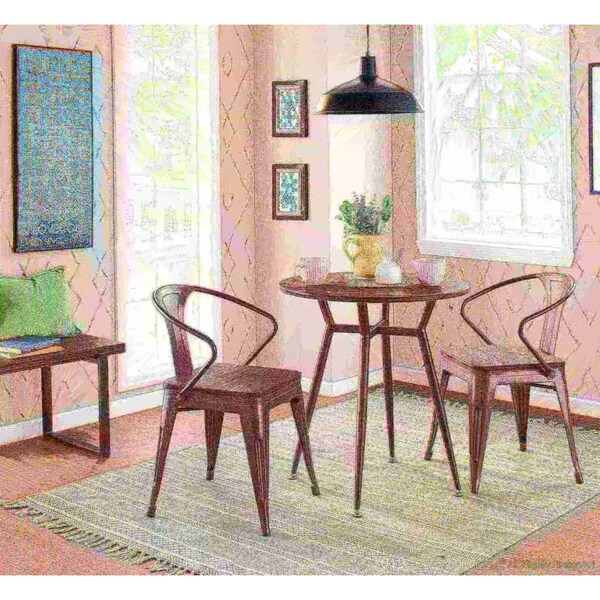 Lumisource Clara Round Dinette Table in Antique Metal and Espresso Bamboo - DT-CLARARN ANE