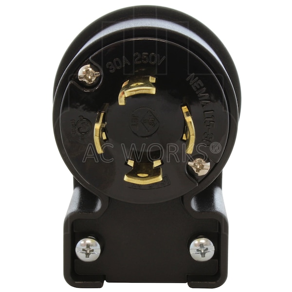 Ac Works NEMA L15-30P 3-Phase 30A 250V Elbow 4-Prong Locking Male Plug with UL, C-UL Approval - ASEL1530P