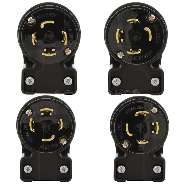 Ac Works NEMA L15-30P 3-Phase 30A 250V Elbow 4-Prong Locking Male Plug with UL, C-UL Approval - ASEL1530P