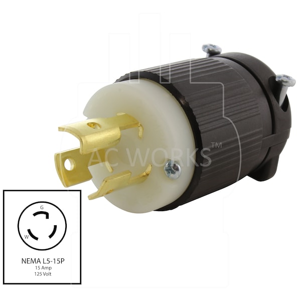 Ac Works NEMA L5-15P 15A 125V 3-Prong Locking Male Plug with UL, C-UL Approval - ASL515P