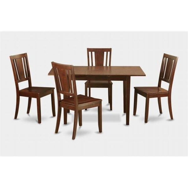 East West Furniture East West Furniture NODU5-MAH-W Norfolk 5PC Set with rectangular table featured 12 in Butterfly Leaf and 4 wood seat chairs - NODU5-MAH-W