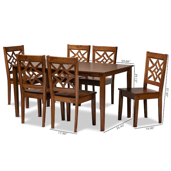 Baxton Studio Nicolette Modern and Contemporary Walnut Brown Finished Wood 7-Piece Dining Set - 179-11388-10520-ZORO