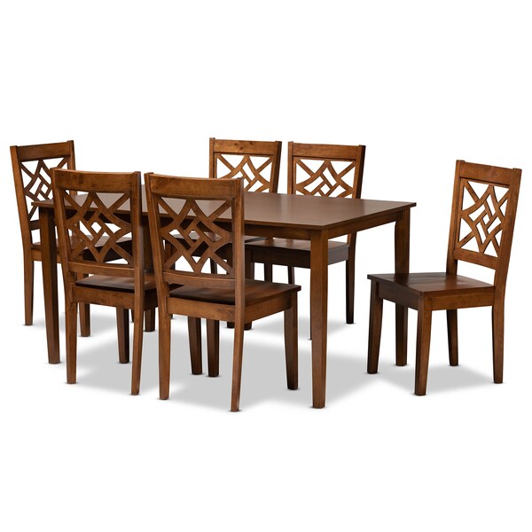 Baxton Studio Nicolette Modern and Contemporary Walnut Brown Finished Wood 7-Piece Dining Set - 179-11388-10520-ZORO