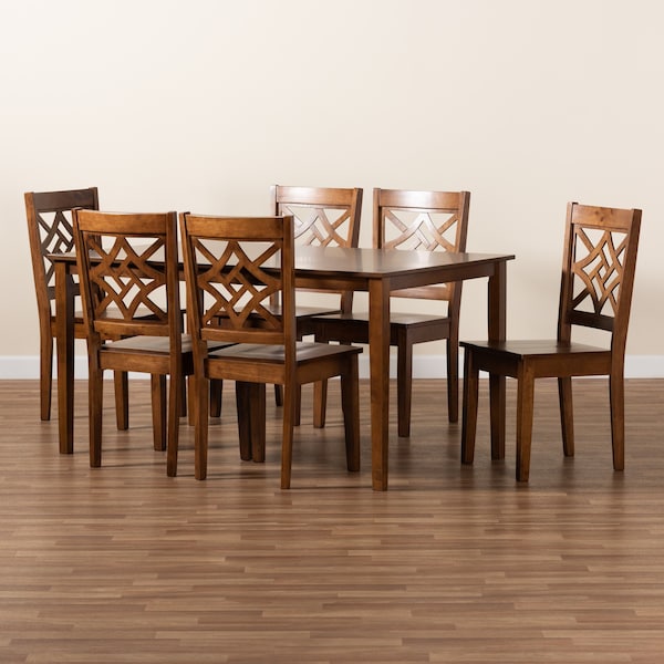 Baxton Studio Nicolette Modern and Contemporary Walnut Brown Finished Wood 7-Piece Dining Set - 179-11388-10520-ZORO