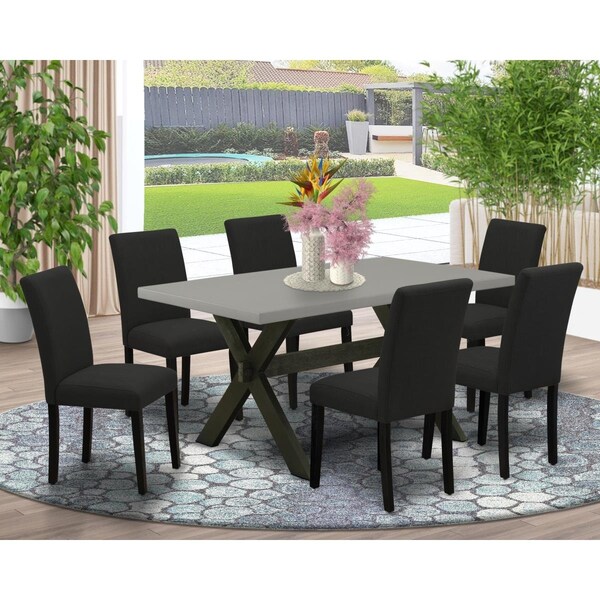 East West Furniture 7 Piece X-Style Dining Table Set - Black - X696AB624-7