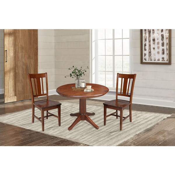 International Concepts Round 36 in Round Extension Dining Table with 2 RTA Chairs, Espresso, 36 in W, 48 in L, 30.1 in H - K581-36RXT-27B-C10-2