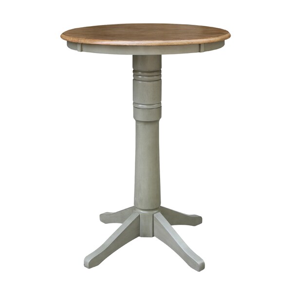 International Concepts Round 30 in Rd Pedestal Bar Ht Table, 2 X-Back Bar Ht Stools, Hickory/Stone, 30 in W, 30 in L, Wood - K41-30RT-27B-S6133-2