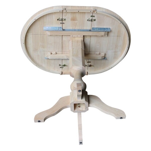 International Concepts Round 36 in Rd Top Pedestal Table, 12 in Leaf, 40.9 inH, Adjustable Height, Unfinished, 36 in W, Wood - K-36RXT-11P-2