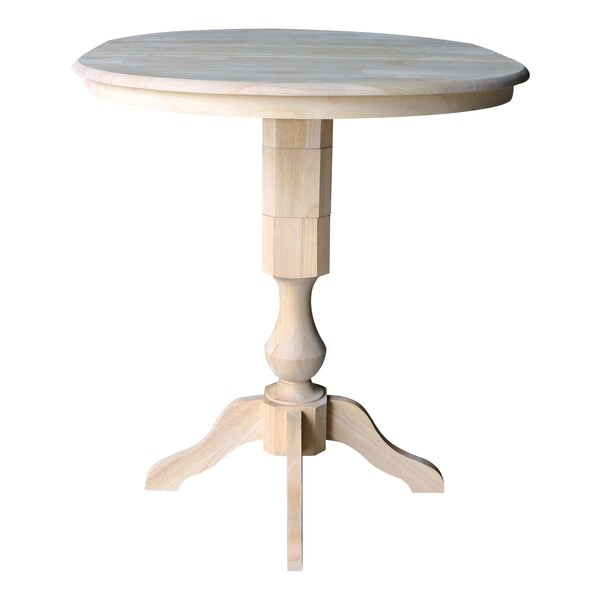 International Concepts Round 36 in Rd Top Pedestal Table, 12 in Leaf, 40.9 inH, Adjustable Height, Unfinished, 36 in W, Wood - K-36RXT-11P-2