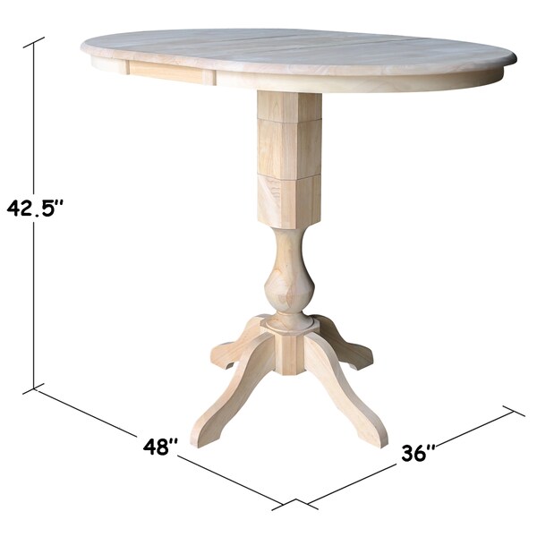 International Concepts Round 36 in Rd Top Pedestal Table, 12 in Leaf, 40.9 inH, Adjustable Height, Unfinished, 36 in W, Wood - K-36RXT-11P-2