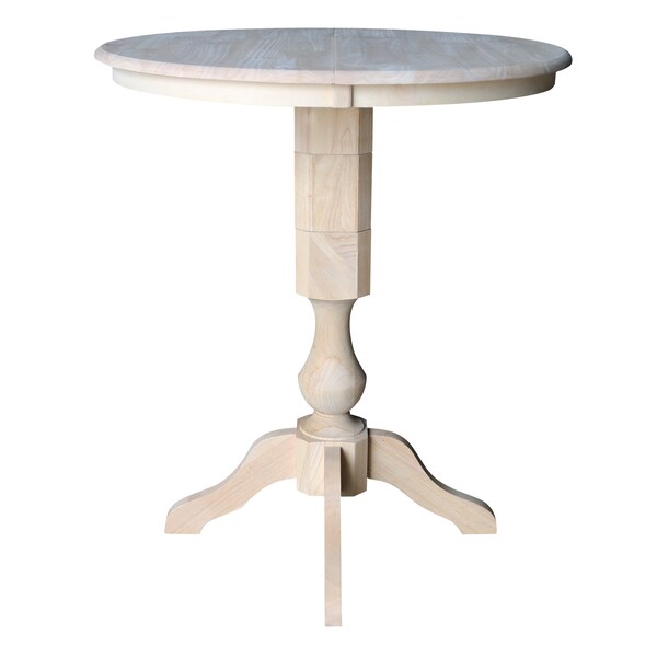 International Concepts Round 36 in Rd Top Pedestal Table, 12 in Leaf, 40.9 inH, Adjustable Height, Unfinished, 36 in W, Wood - K-36RXT-11P-2
