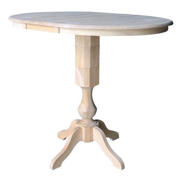 International Concepts Round 36 in Rd Top Pedestal Table, 12 in Leaf, 40.9 inH, Adjustable Height, Unfinished, 36 in W, Wood - K-36RXT-11P-2