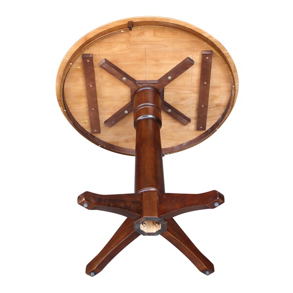 International Concepts Round 36 in Round Top Pedestal Table, 34.9 inH, Cinnamon/Espresso, 36 in W, 36 in L, 35.9 in H - K58-36RT-27B-6B