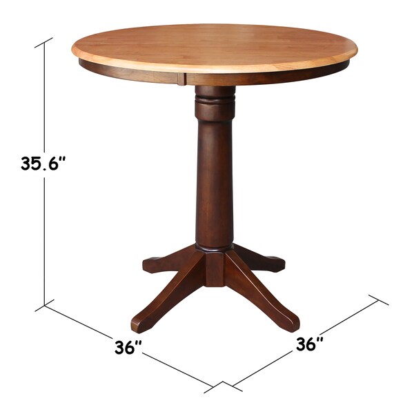 International Concepts Round 36 in Round Top Pedestal Table, 34.9 inH, Cinnamon/Espresso, 36 in W, 36 in L, 35.9 in H - K58-36RT-27B-6B